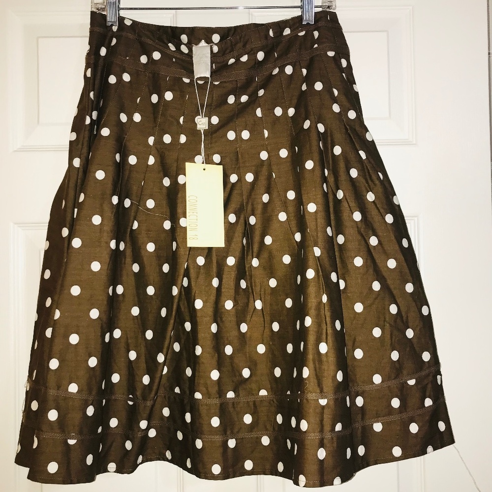 Connection 18 A Line Skirt/Brown and White Polka Dots/Retro/50s/Vintage/Large